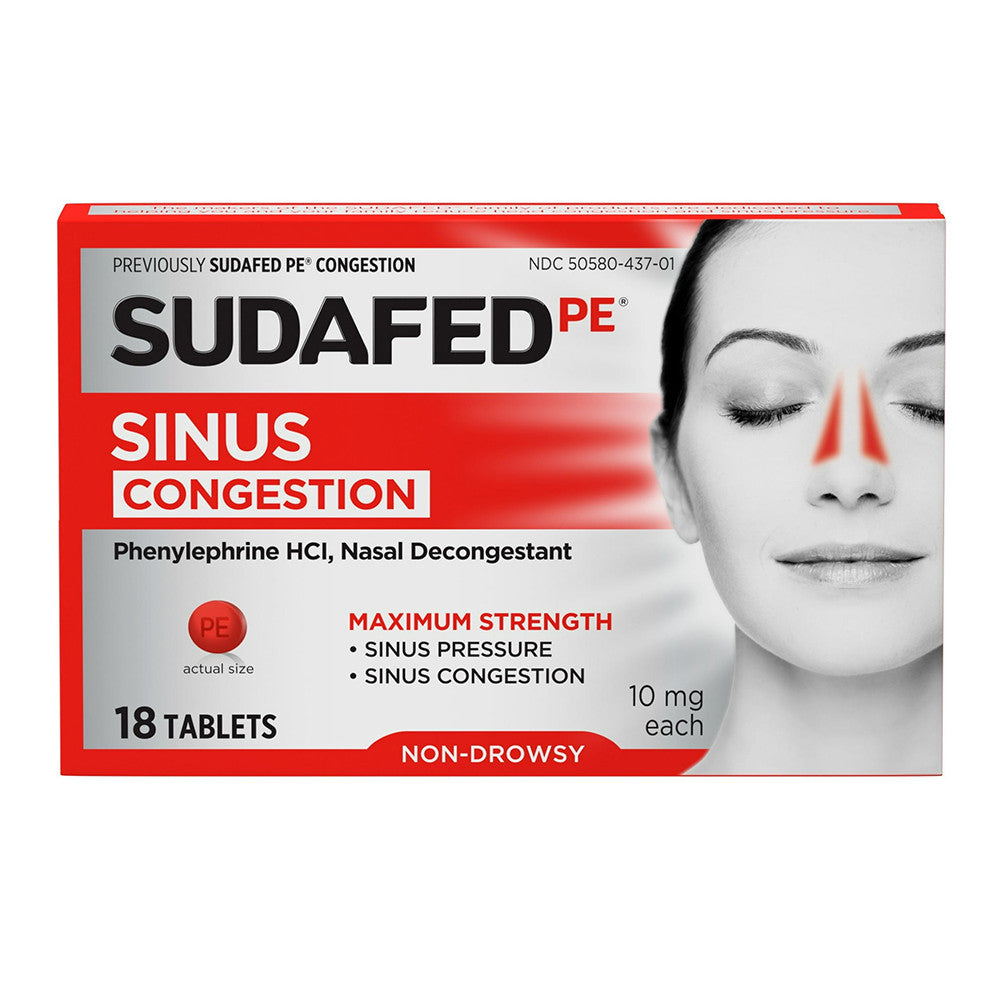 Sudafed PE Congestion Maximum Strength Sinus Pressure And Nasal Congestion Relief Tablets, 18 Ea